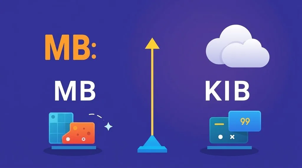 MB vs Kibibyte cloud storage illustration showing decimal MB vs binary KiB difference in cloud plans