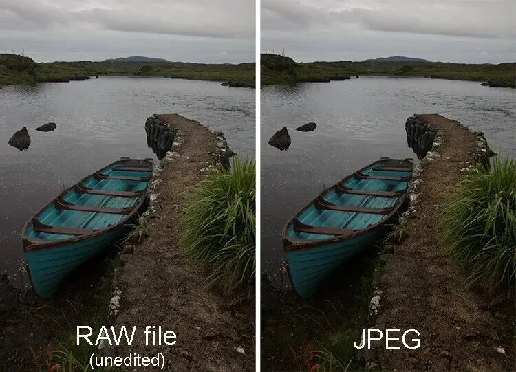 RAW vs JPEG file size visual comparison