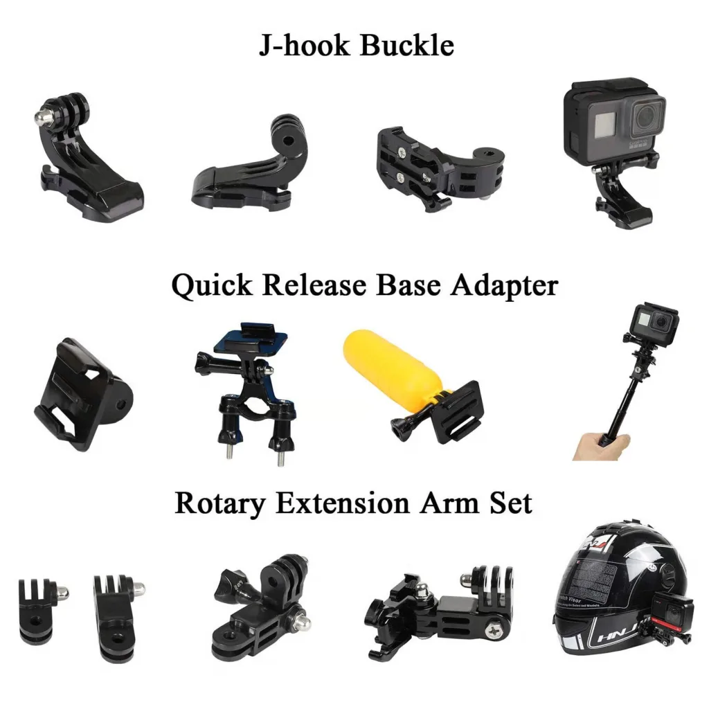 Action camera accessory bundle with helmet and bike mounts