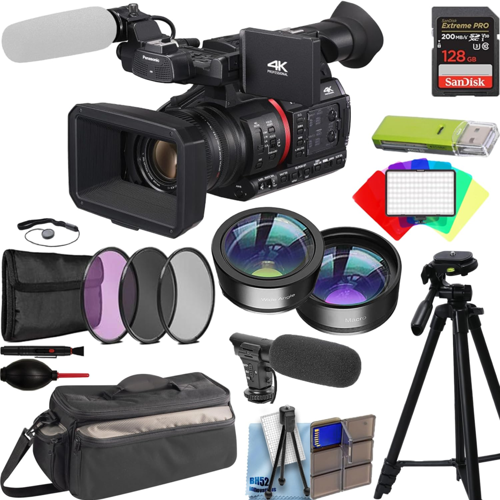 Camcorder accessory bundle with tripod, mic, and SD card