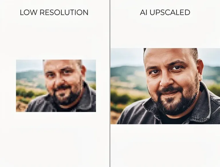 AI upscaler transforms blurry image into sharp result