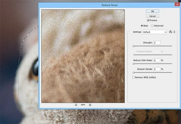 Photoshop Reduce Noise filter dialog interface