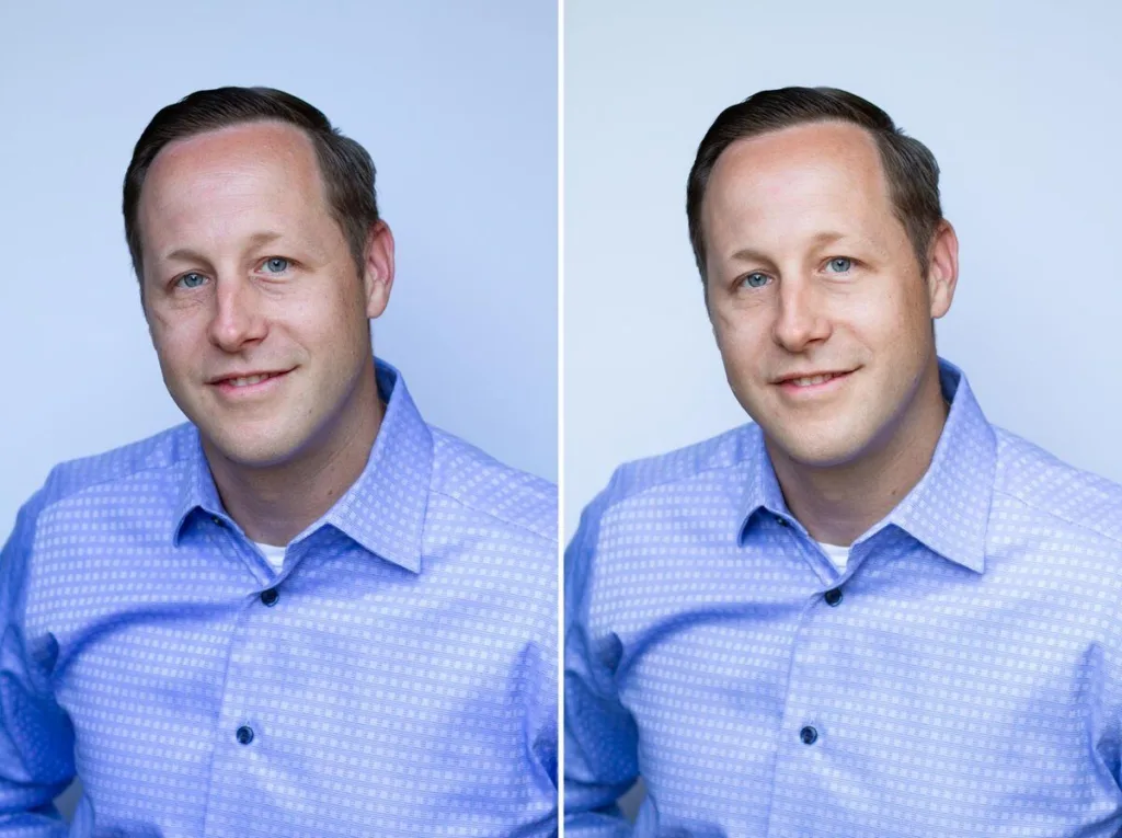 Headshot retouching before and after example