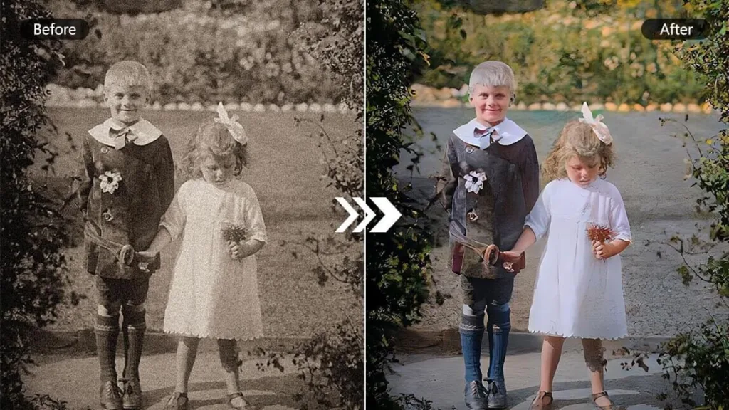 AI restores old photo with colorization