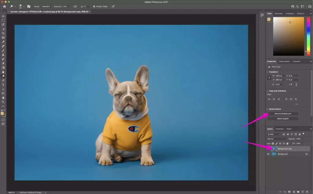 Photoshop workspace with an image opened for editing