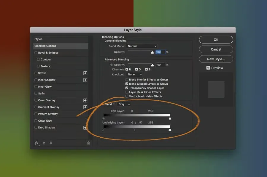 Blend If sliders in Photoshop Layer Style dialog