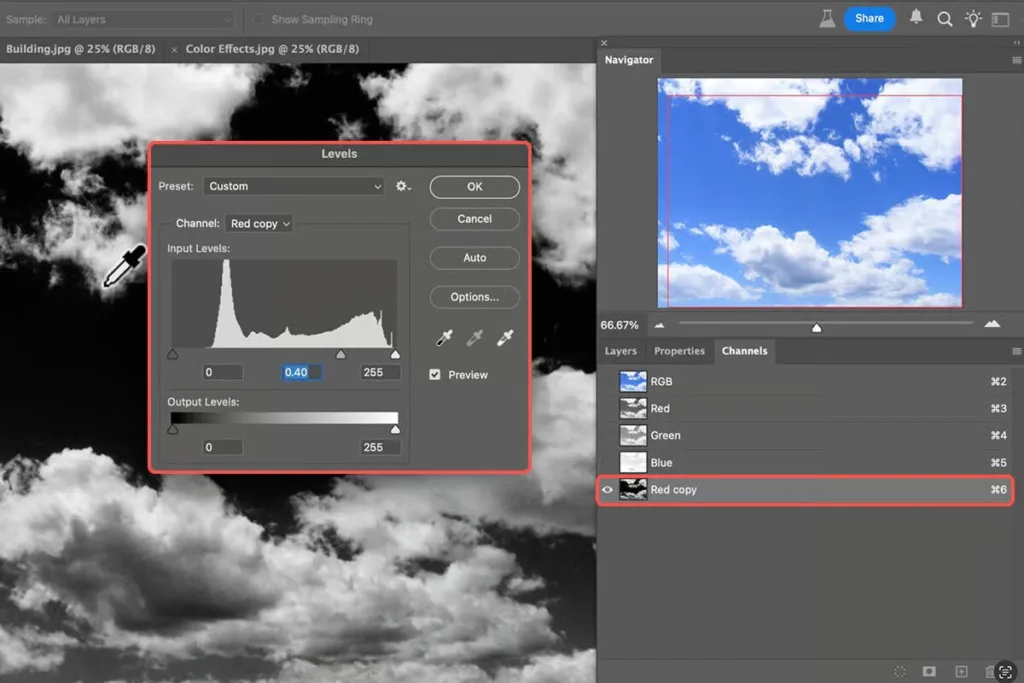 Photoshop Channels panel showing RGB channels
