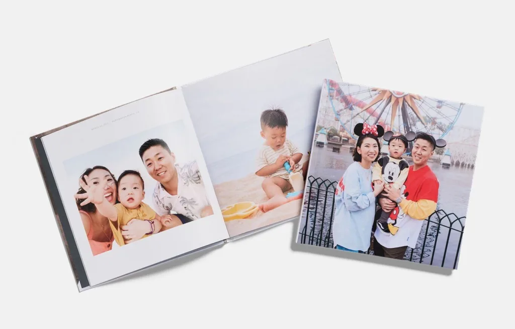 Hardcover photo book with printed family photos