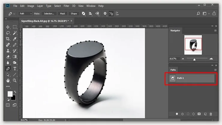 Clipping path applied to product image in Photoshop
