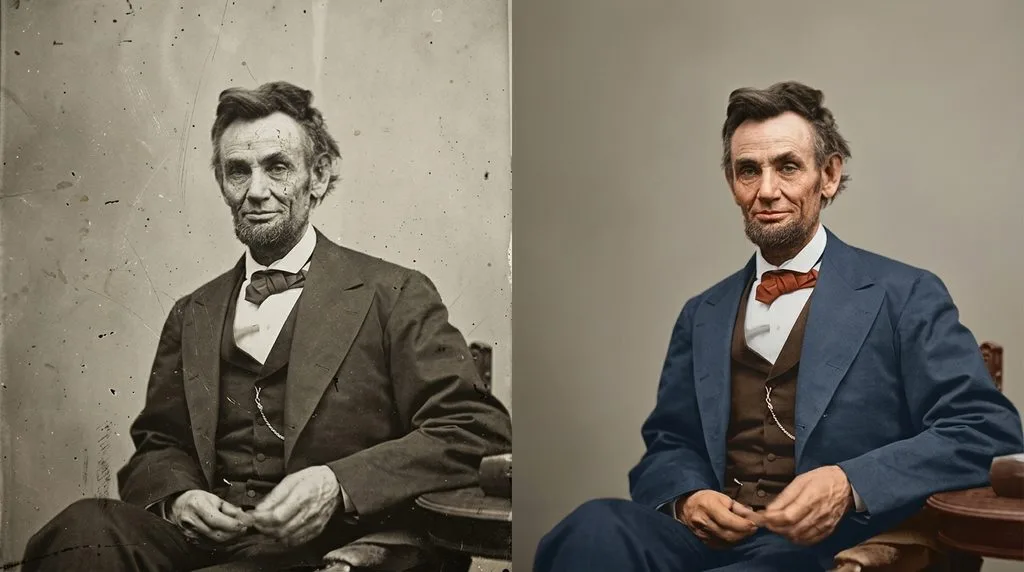 Old photo restoration before and after using a ChatGPT prompt