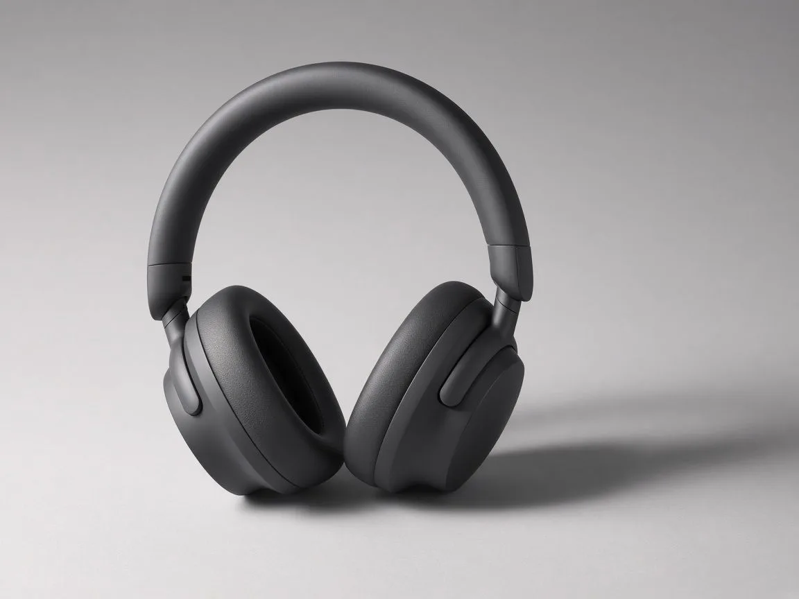 Charcoal headphones with a cast shadow