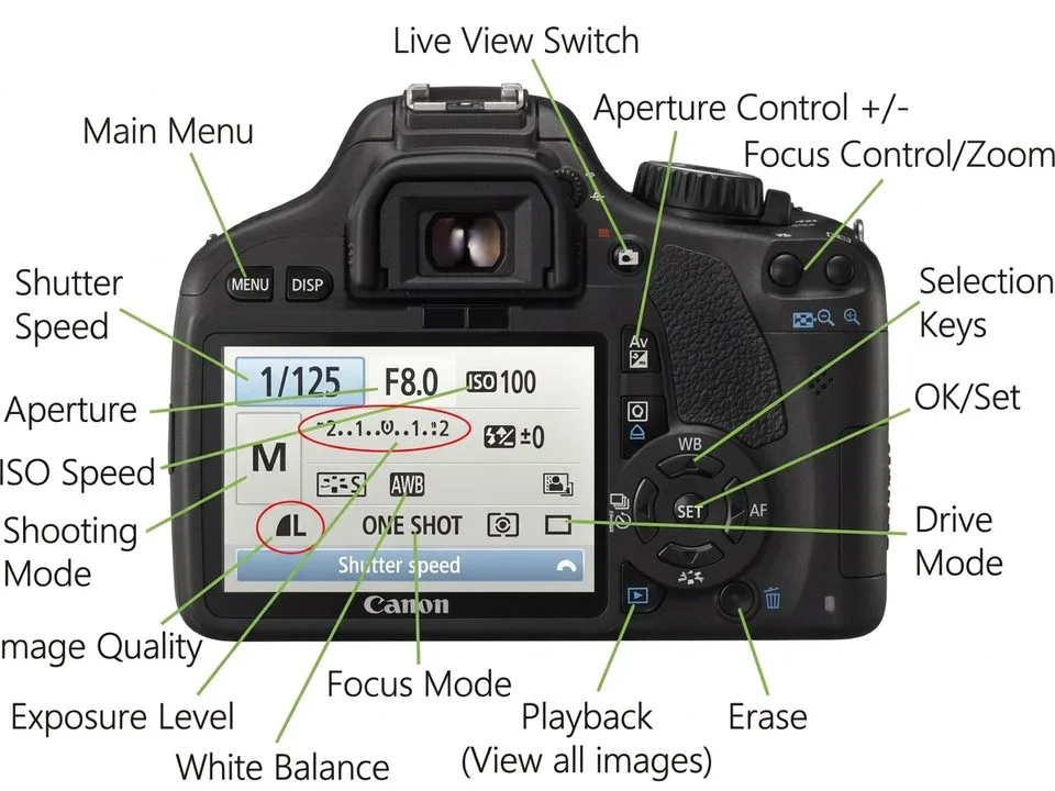 Close-up of camera display showing ISO settings and exposure controls for low light photography