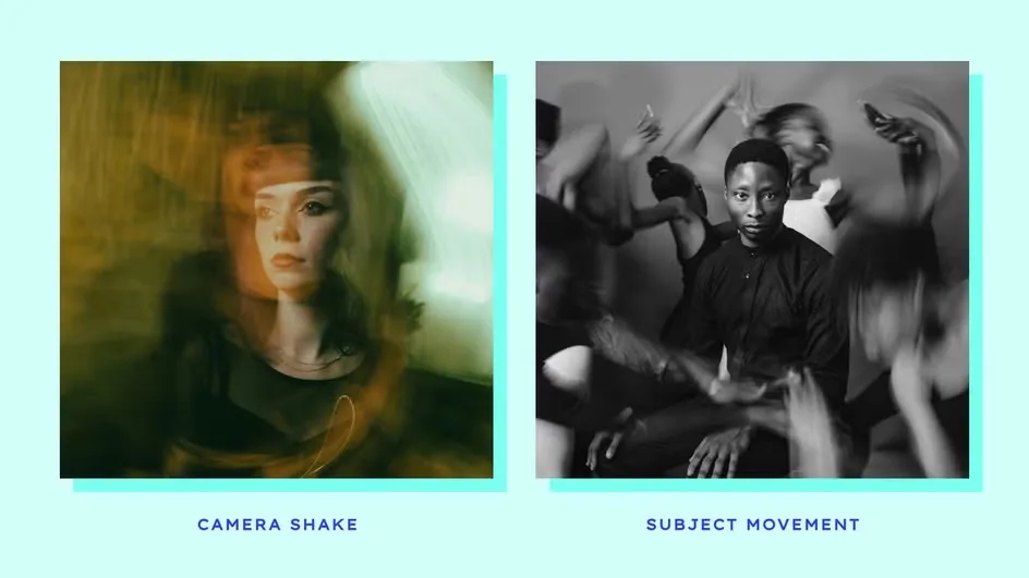 Side-by-side comparison of camera shake and subject motion blur in photographs.
