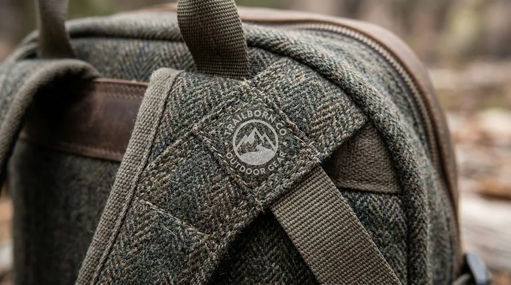 Product photograph example showing a small transparent logo watermark placed over a detailed fabric area (harder to clone out) rather than a plain background