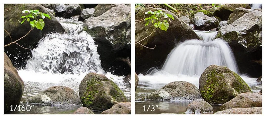 Comparison of fast and slow shutter speeds showing frozen action and motion blur.