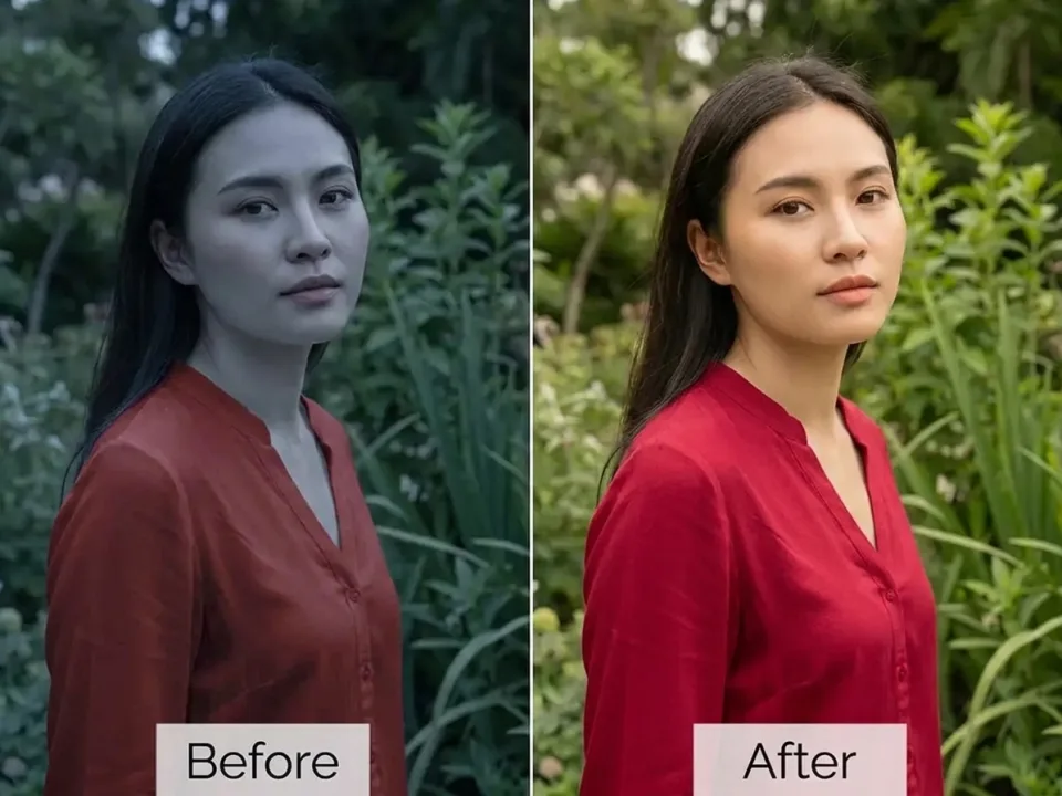 Before/after portrait white balance color correction