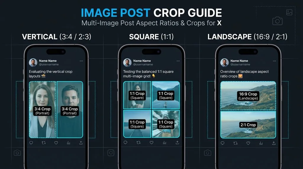 Vertical, square, and landscape aspect ratios for X multi-image post crops
